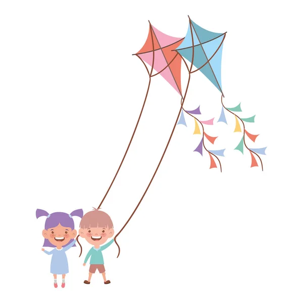 Couple baby standing with kite in the hand — Stock Vector