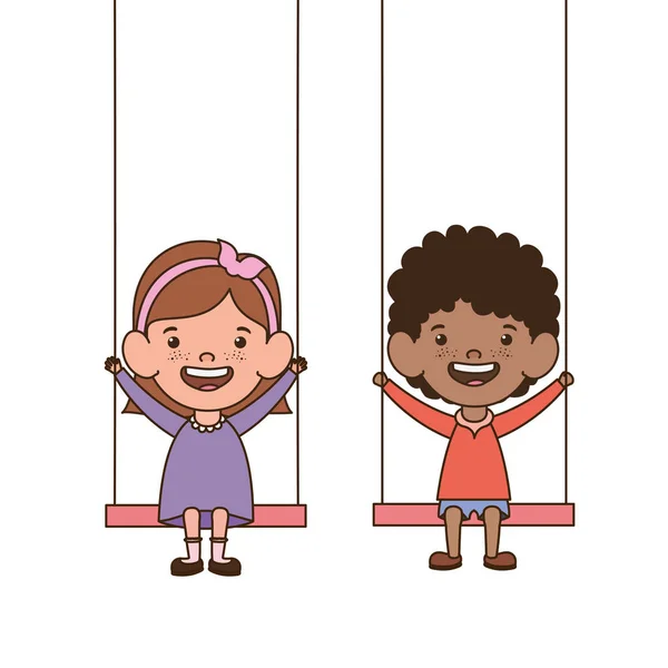 Couple baby in swing smiling on white background — Stock Vector