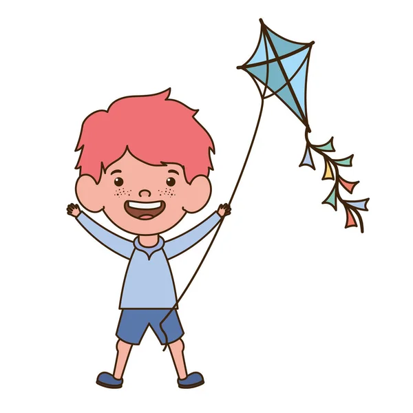 Мальчик стоит с воздушным змеем в руке — стоковый вектор