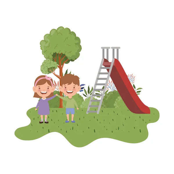 Couple baby in park of play with slide — Stock Vector