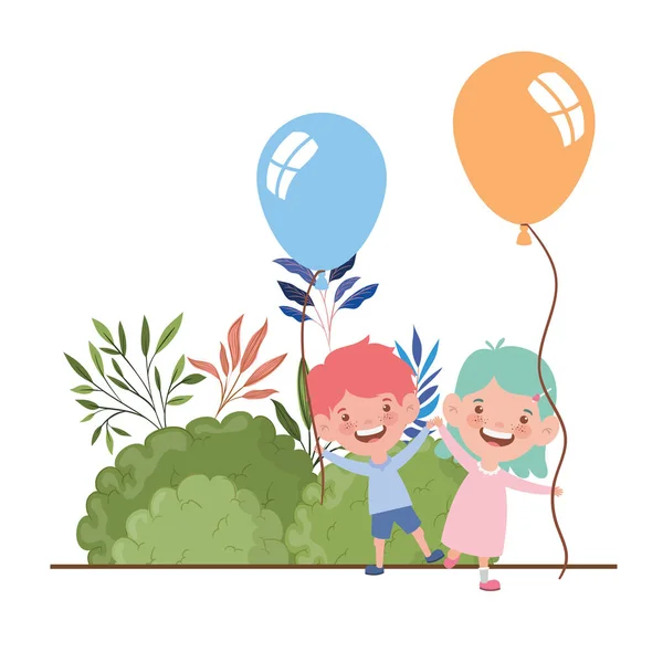 Paar baby glimlachend met helium ballon in de hand — Stockvector