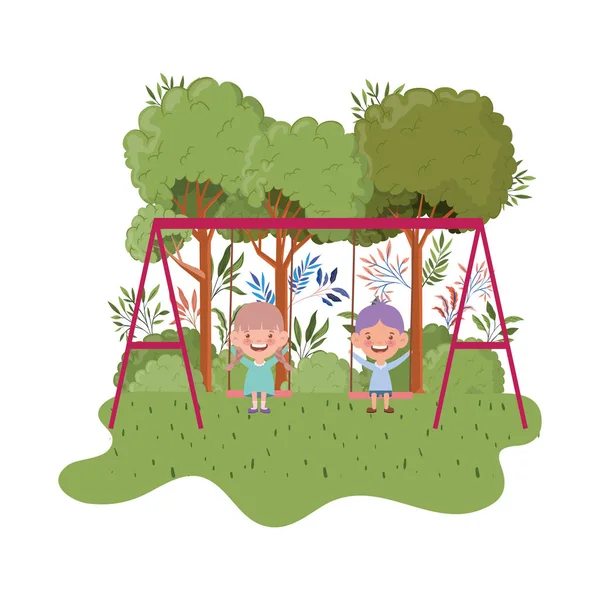 Couple baby in swing smiling in landscape — Stock Vector