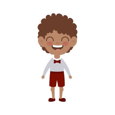 beyaz arka plan üzerinde gülümseyerek duran öğrenci çocuk