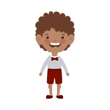 beyaz arka plan üzerinde gülümseyerek duran öğrenci çocuk