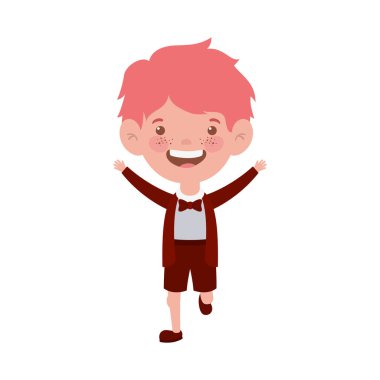 beyaz arka plan üzerinde gülümseyerek duran öğrenci çocuk