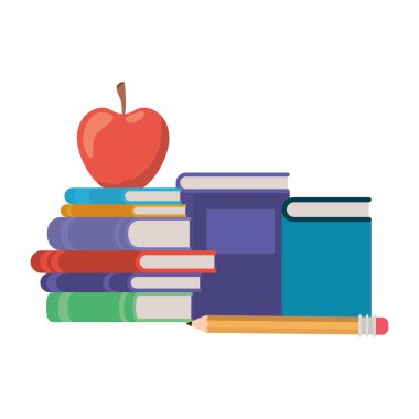 elma meyve simgesi ile kitap yığını