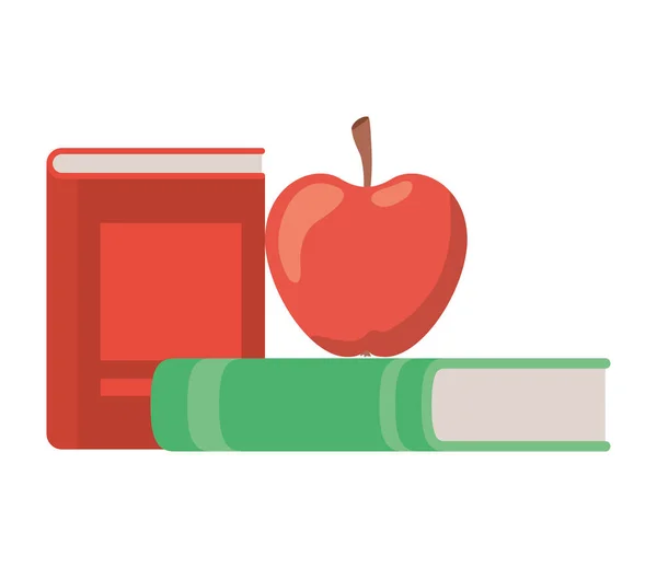 Pila di libri con icona di mela — Vettoriale Stock