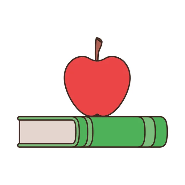 Libro de la escuela con icono de fruta de manzana — Vector de stock