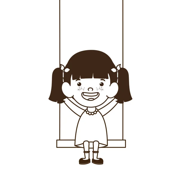 Silueta de niña en swing sonriendo — Vector de stock