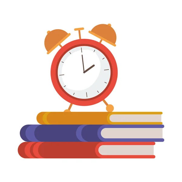 Livro da escola com o ícone do despertador — Vetor de Stock
