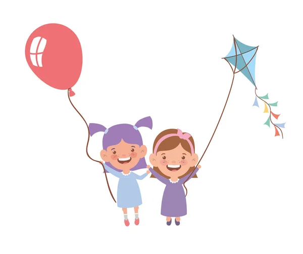 Meninas sorrindo com balão de hélio na mão — Vetor de Stock