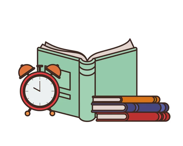 Livro da escola com o ícone do despertador — Vetor de Stock