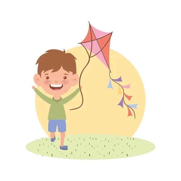 Baby jongen staand met Kite in de hand — Stockvector