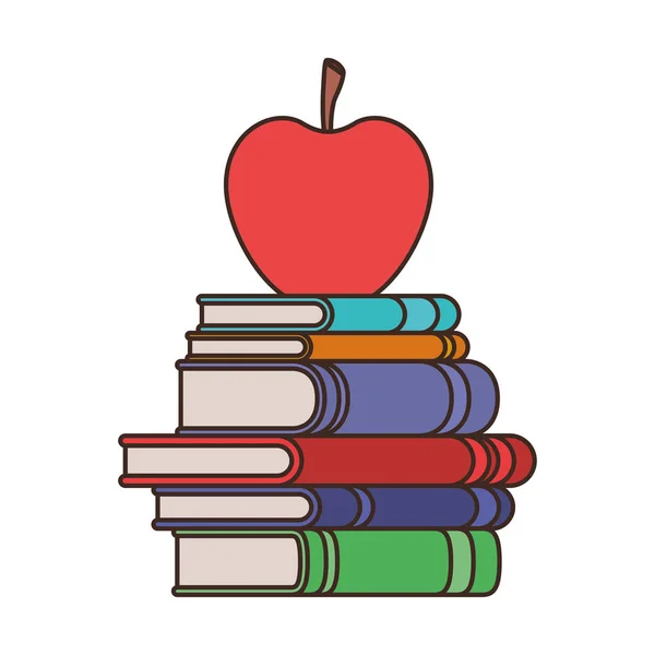 Pila di libri con icona di mela — Vettoriale Stock