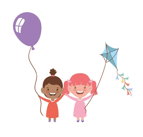 Baby girls smiling with helium balloon in hand — Stock Vector