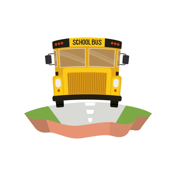 Ônibus escolar no ícone isolado da estrada — Vetor de Stock