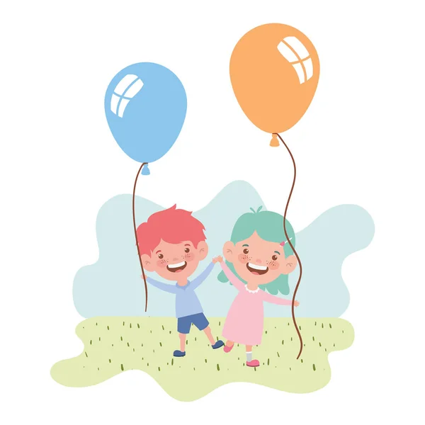 Paar baby glimlachend met helium ballon in de hand — Stockvector