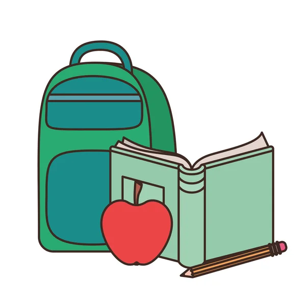 白い背景にノートブックを持つハンドバッグスクール — ストックベクタ