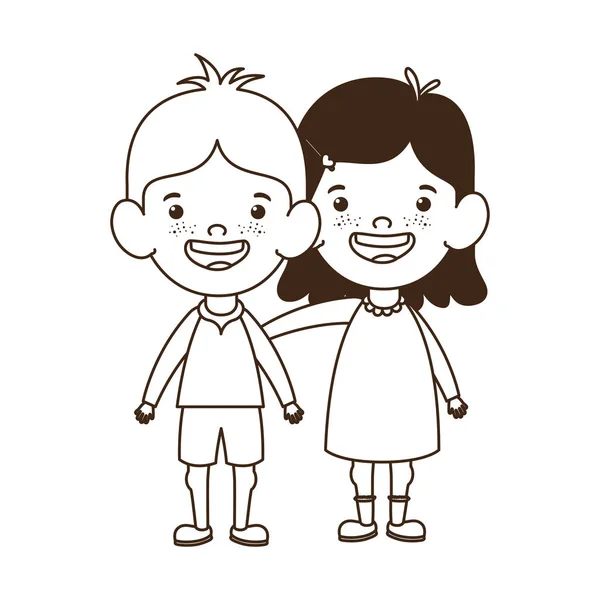 Silueta páru dětský stojavý úsměv — Stockový vektor