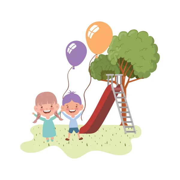 Couple baby in park of play with slide — Stock Vector