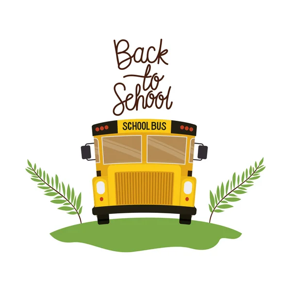 Autobus scolaire avec étiquette de retour à l'école — Image vectorielle