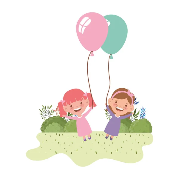 Baby girls smiling with helium balloon in hand — Stock Vector