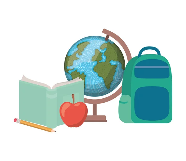 Earth Globe med handväska i skolan — Stock vektor