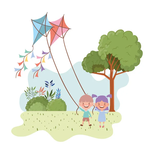 Couple baby standing with kite in the hand — Stock Vector