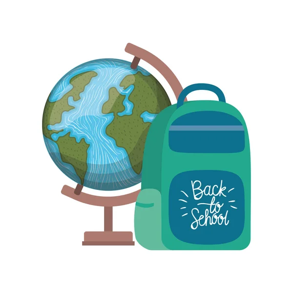 Globo de tierra con bolso de la escuela — Vector de stock