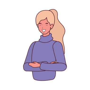 Beyaz arka planda genç bir kadın