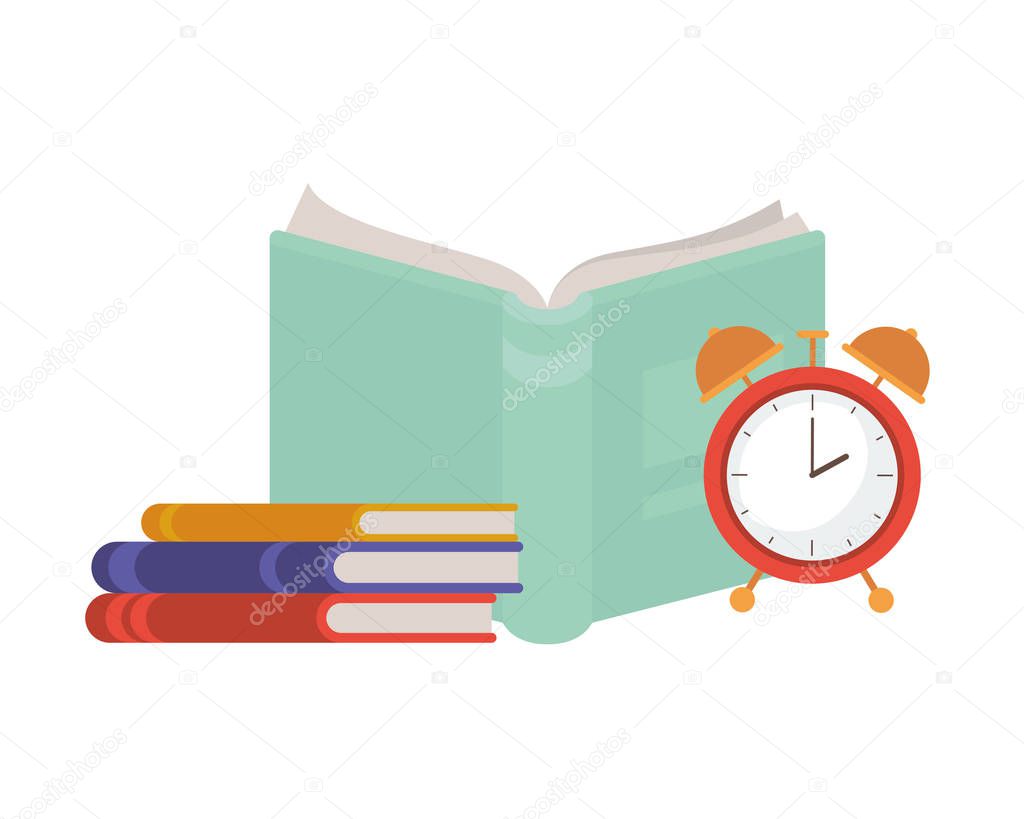 book of school with alarm clock icon