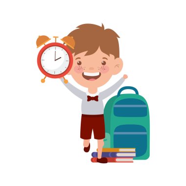 beyaz arka plan üzerinde okul malzemeleri ile öğrenci çocuk