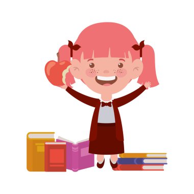 beyaz arka plan üzerinde okul malzemeleri ile öğrenci kız