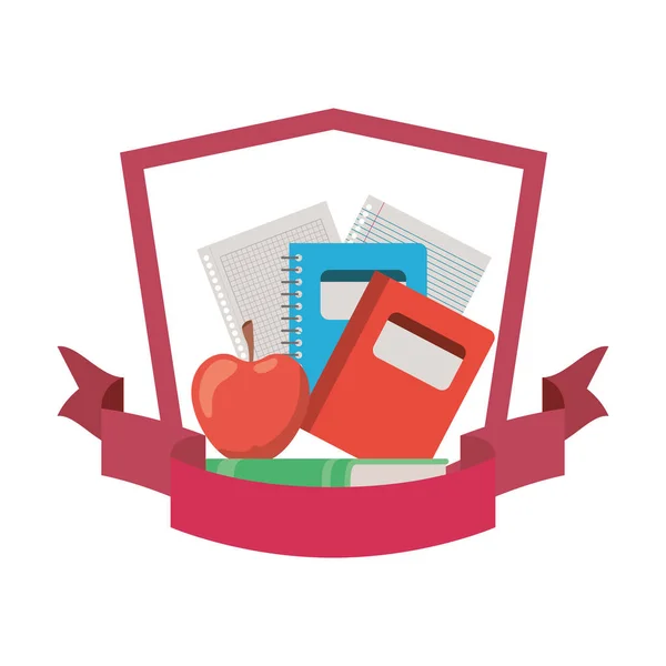 Cadre avec pile de livres et fruits de pomme — Image vectorielle