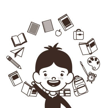 okul malzemeleri ile öğrenci çocuk silueti