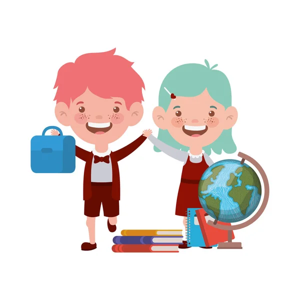 Couple of students with school supplies on white background — Stock Vector
