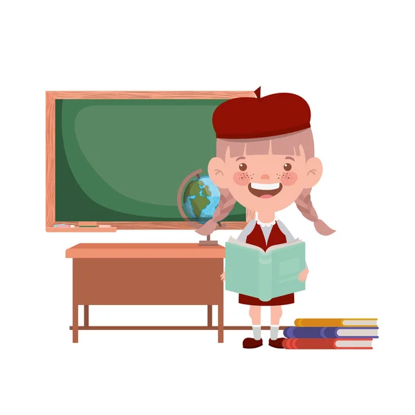 Estudante menina com material escolar em sala de aula — Vetor de Stock