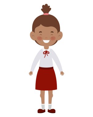 beyaz arka plan üzerinde gülümseyerek duran öğrenci kız