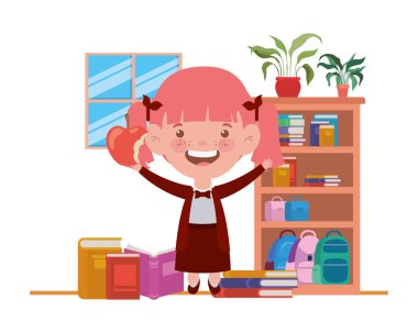 sınıfta okul malzemeleri ile öğrenci kız