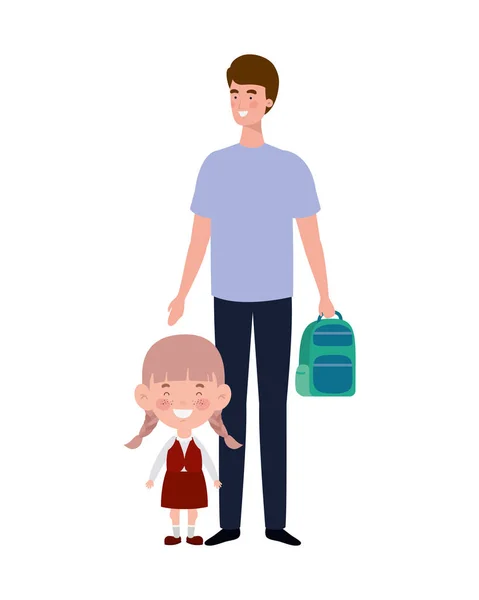 Padre con figlia di nuovo a scuola — Vettoriale Stock