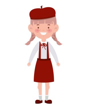 beyaz arka plan üzerinde gülümseyerek duran öğrenci kız