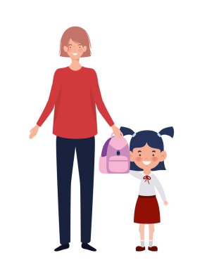 okula geri çocuklu kadın