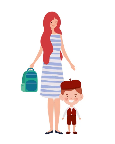 Mujer con hijos de vuelta a la escuela — Vector de stock