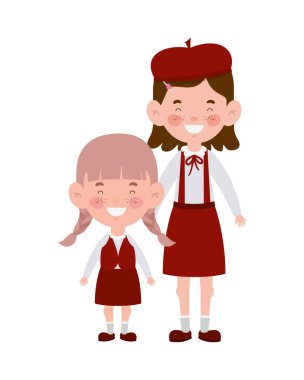 beyaz arka planda gülümseyerek duran öğrenci kızlar