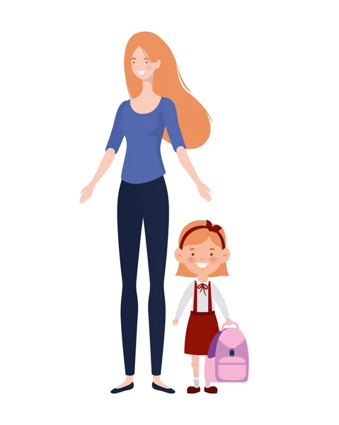 Woman with children of back to school — Stock Vector