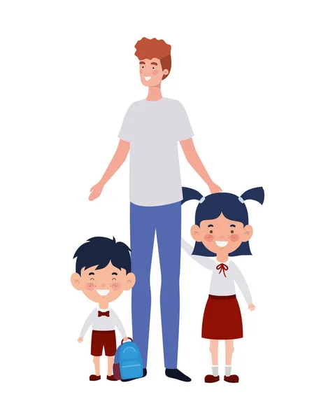 Hombre con hijos de vuelta a la escuela — Vector de stock