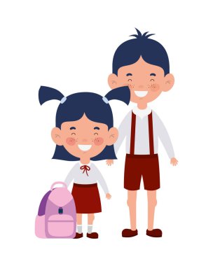 beyaz arka plan üzerinde gülümseyerek duran çift öğrenciler