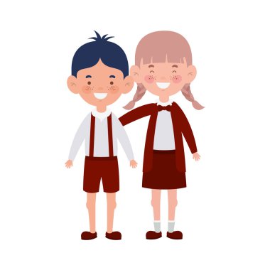 beyaz arka plan üzerinde gülümseyerek duran çift öğrenciler