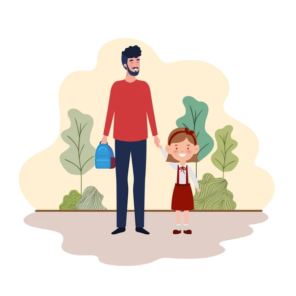 Father with daughter of back to school — Stock Vector