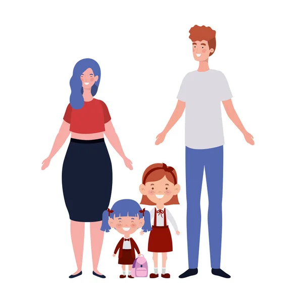 Coppia di genitori con personaggio avatar bambini — Vettoriale Stock